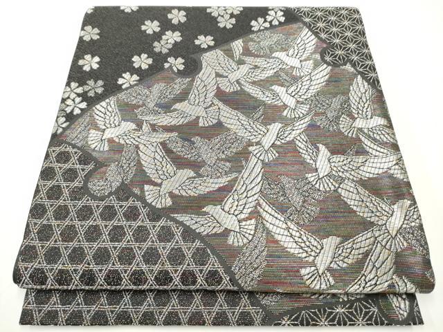 平和屋着物●染色作家　斉藤三才　六通柄袋帯　三才鳥　銀糸　正絹　逸品　CAAX7306hy