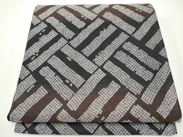 平和屋着物●六通柄袋帯　幾何学文様　銀通し地　正絹　逸品　CAAX7308hy