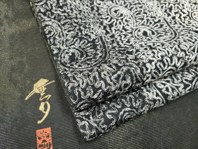平和屋着物●染織デザイナー　堀口無月 　MUGETSU　チュール織　全通柄袋帯　唐草文　金糸　正絹　逸品　CAAX7328hy