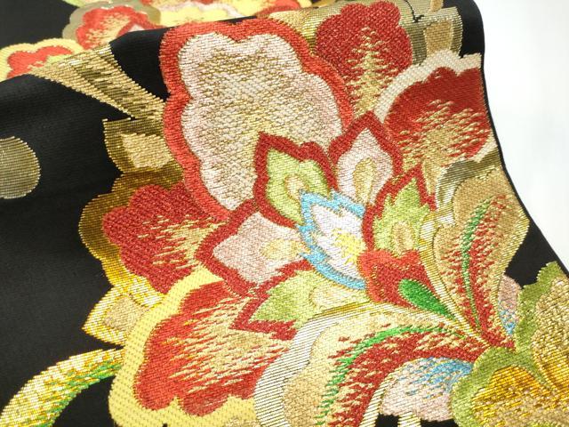 平和屋着物○六通柄 本袋帯 天平唐花錦 黒地 金糸 正絹 逸品