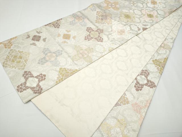 平和屋着物○六通柄袋帯 唐織 縦枠花文 金糸 正絹 逸品