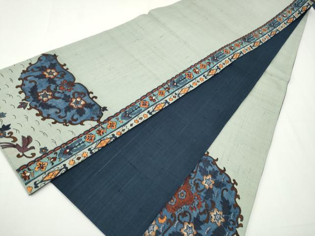 平和屋着物○太鼓柄袋帯 作家物 紬地 花唐草文 正絹 逸品