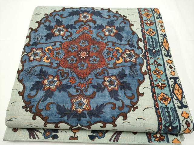 平和屋着物●太鼓柄袋帯　作家物　紬地　花唐草文　正絹　逸品　CAAX7426hy