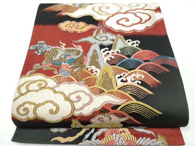 平和屋着物○六通柄袋帯 唐織 麒麟 鳳凰 正絹 逸品 CAAX7446hy