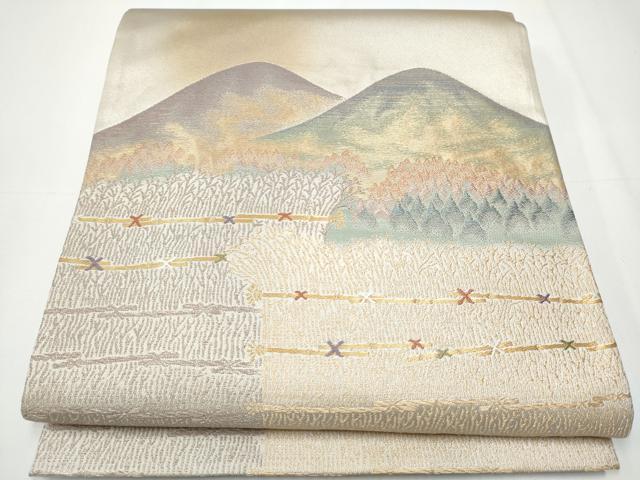 平和屋着物●田中工芸織物 祥園謹製　太鼓柄袋帯　遠山樹林文　金糸　引箔　正絹　逸品　CAAX7447hy