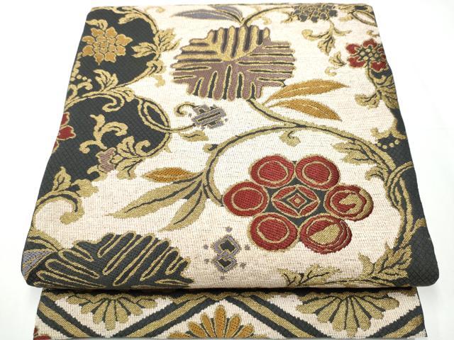 平和屋着物●六通柄袋帯　モール　唐草花菱文　金糸　正絹　逸品　CAAX7456hy