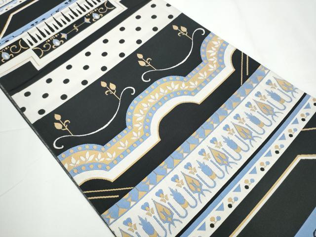 平和屋着物○六通柄袋帯 風通織 抽象文 黒地 正絹 逸品 CAAX7476hy