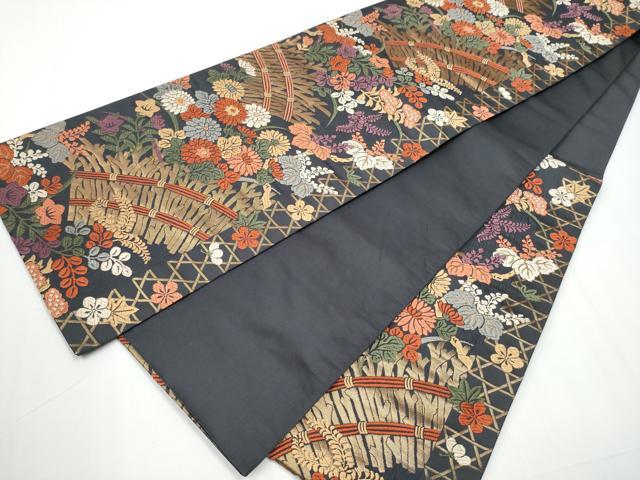 平和屋着物●ファッションデザイナー 花井幸子　六通柄袋帯　唐織　草花文　金糸　正絹　逸品　CAAX7478hy 平和屋着物○ファッションデザイナー 花井幸子 六通柄袋帯 唐織 草花文