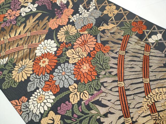 平和屋着物○ファッションデザイナー 花井幸子 六通柄袋帯 唐織 草花文