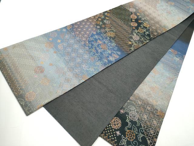 平和屋着物●袋帯　紬地　総刺繍　刺し子　更紗花唐草吉祥文　正絹　逸品　CAAX7506hy