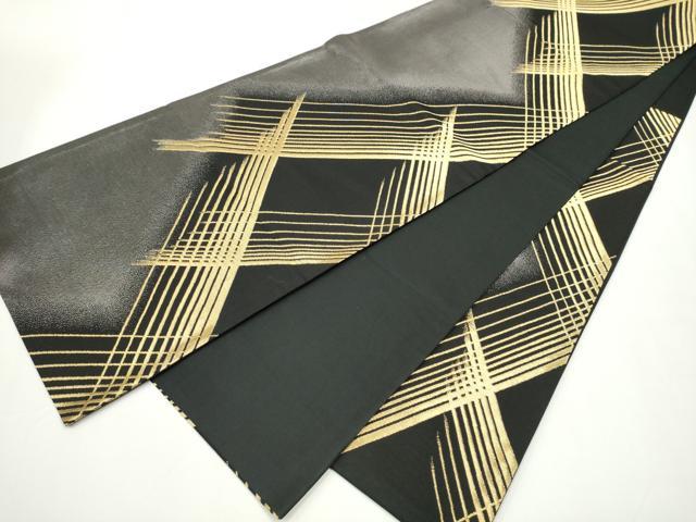 平和屋着物●六通柄袋帯　斜線文　黒地　金糸　正絹　逸品　CAAX7574hy 平和屋着物○六通柄袋帯 斜線文 黒地 金糸 正絹 逸品 CAAX7574hy