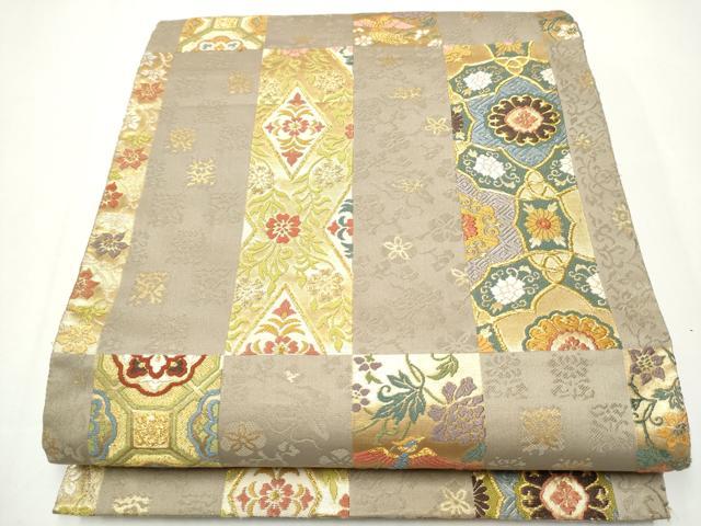 平和屋着物●六通柄袋帯　唐織　短冊花文　金糸　正絹　逸品　CAAX7577hy