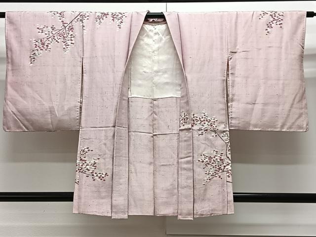 平和屋着物＃羽織　紬地　枝花文　銀彩　正絹　逸品　未使用　CAAX7862ua