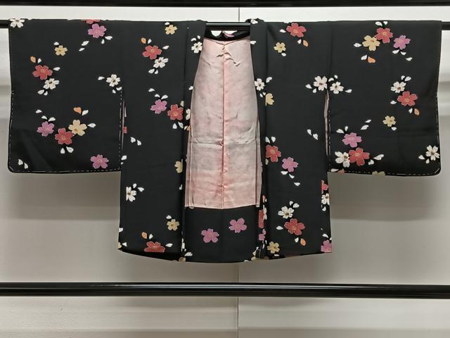 平和屋着物＃羽織　舞花文　黒地　正絹　逸品　未使用　CAAX7884ua