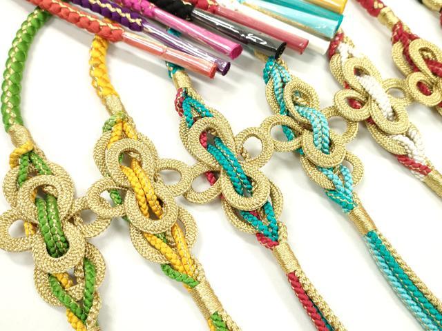 平和屋着物●和装小物　振袖用飾り付き帯締め１０本セット　飾り結び　金糸　切り房　逸品　未使用　CAAX8056ju 平和屋着物○和装小物 振袖用飾り付き帯締め10本セット 飾り結び