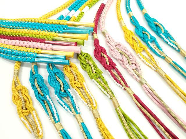 平和屋着物●和装小物　振袖用飾り付き帯締め１０本セット　パール　金糸　切り房　逸品　未使用　CAAX8075ju