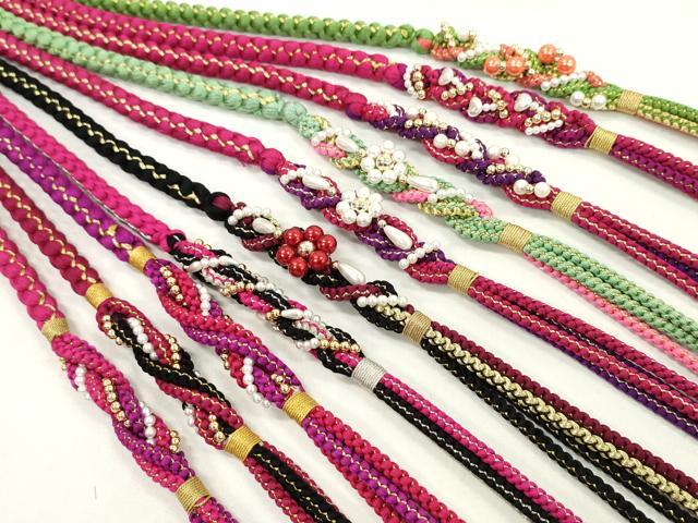 平和屋着物●和装小物　振袖用飾り付き帯締め１０本セット　パール　花　ハート　金銀糸　逸品　CAAX8184ju