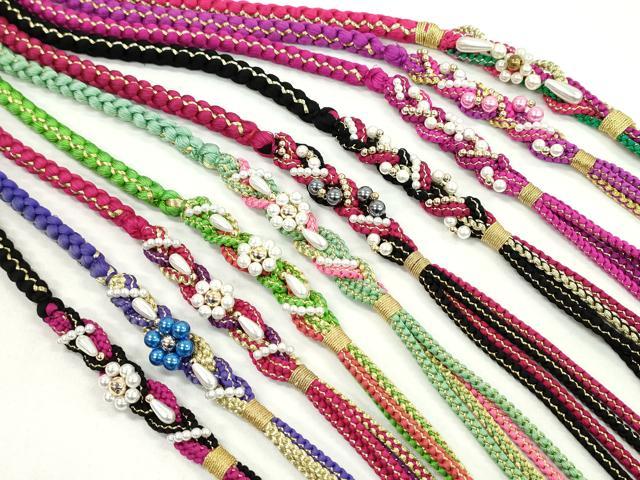 平和屋着物●和装小物　振袖用飾り付き帯締め１０本セット　パール　花　金糸　逸品　CAAX8186ju