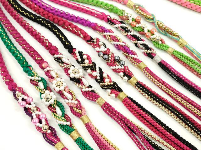 平和屋着物●和装小物　振袖用飾り付き帯締め１０本セット　パール　花　金銀糸　逸品　CAAX8187ju