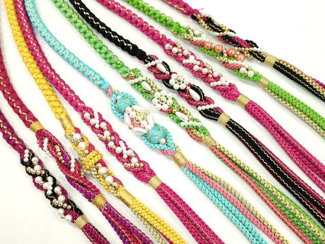 平和屋着物●和装小物　振袖用飾り付き帯締め１０本セット　パール　花　小田巻き　金糸　逸品　CAAX8188ju