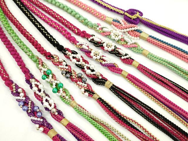 平和屋着物●和装小物　振袖用飾り付き帯締め１０本セット　パール　花　金銀糸　逸品　CAAX8189ju