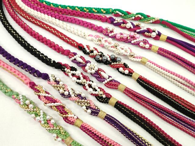 平和屋着物●和装小物　振袖用飾り付き帯締め１０本セット　パール　花　金糸　逸品　CAAX8194ju