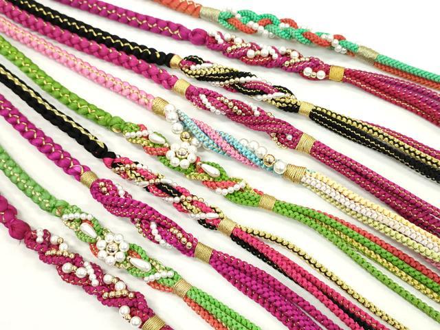 平和屋着物●和装小物　振袖用飾り付き帯締め１０本セット　パール　花　金糸　逸品　CAAX8195ju