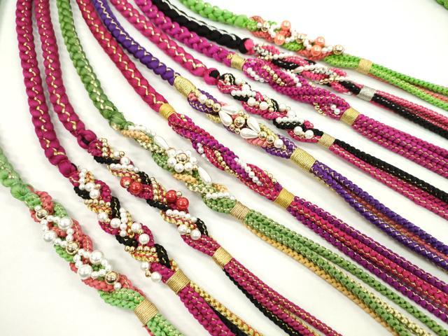 平和屋着物●和装小物　振袖用飾り付き帯締め１０本セット　パール　花　金銀糸　逸品　CAAX8196ju