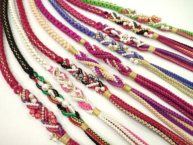 平和屋着物●和装小物　振袖用飾り付き帯締め１０本セット　パール　花　ハート　金糸　逸品　CAAX8199ju
