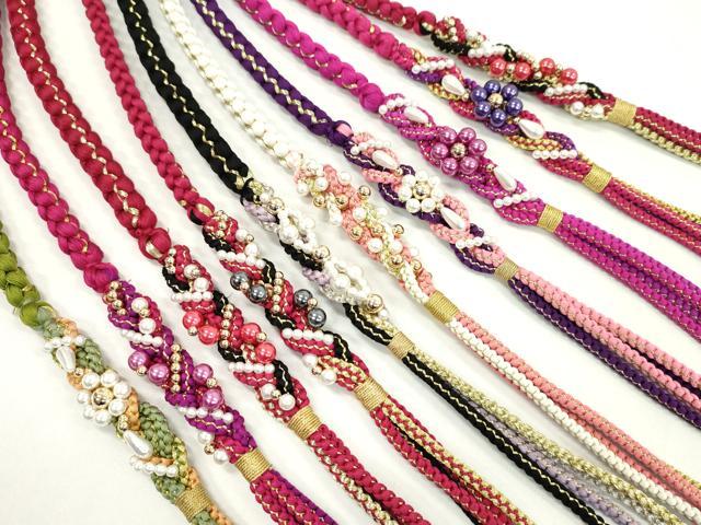 平和屋着物●和装小物　振袖用飾り付き帯締め１０本セット　パール　花　ハート　金糸　逸品　CAAX8203ju