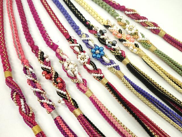 平和屋着物●和装小物　振袖用飾り付き帯締め１０本セット　パール　花　金銀糸　逸品　CAAX8207ju