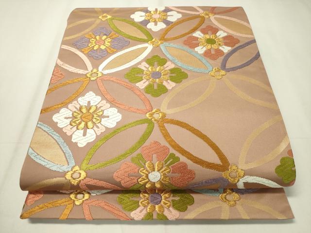 平和屋着物●六通柄袋帯　唐織　能衣連七宝文　金糸　正絹　逸品　CAAX8672dy