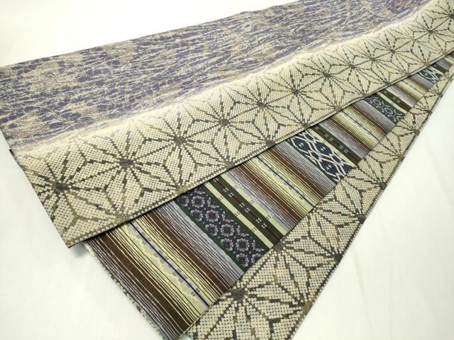 平和屋着物●両面　全通柄袋帯　ふくれ織　花織　麻の葉霞文　金通し地　やまと誂製　正絹　逸品　CAAX8799dy