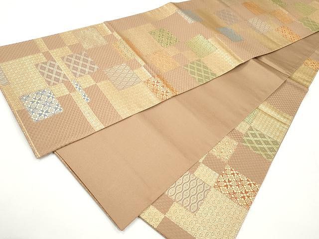 平和屋着物○両面 六通柄袋帯 色紙重ね吉祥文 金糸 正絹 逸品