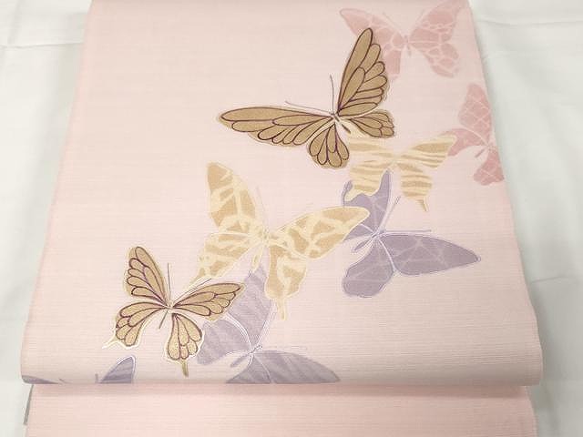 平和屋着物●夢琳派の世界　灘景翔　両面　太鼓柄袋帯　紬地　舞蝶文　金銀彩　正絹　逸品　CAAX9214yk