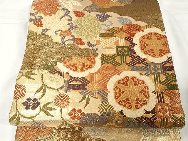 平和屋着物●佐賀錦　六通柄袋帯　唐織　吉祥花唐草文　金糸　正絹　逸品　CAAX9224yk