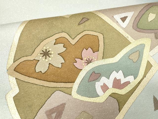 平和屋着物○六通柄袋帯 舞花文 銀通し地 正絹 逸品 CAAX9251yk