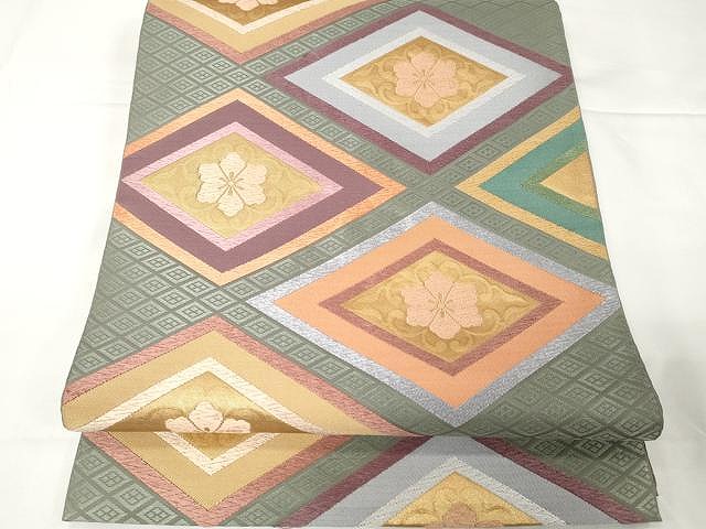 平和屋着物●六通柄　本袋帯　唐織　菱花文　金糸　正絹　逸品　CAAX9255yk