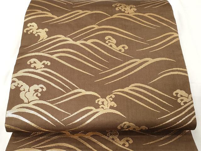 平和屋着物○両面 六通柄袋帯 唐織 草木染 立波舞花文 金糸 正絹 逸品