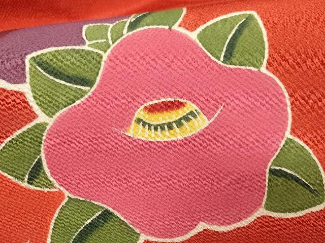 平和屋着物○九寸名古屋帯 型染め 舞椿文 鬼しぼ縮緬