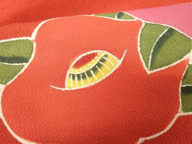 平和屋着物○九寸名古屋帯 型染め 舞椿文 鬼しぼ縮緬