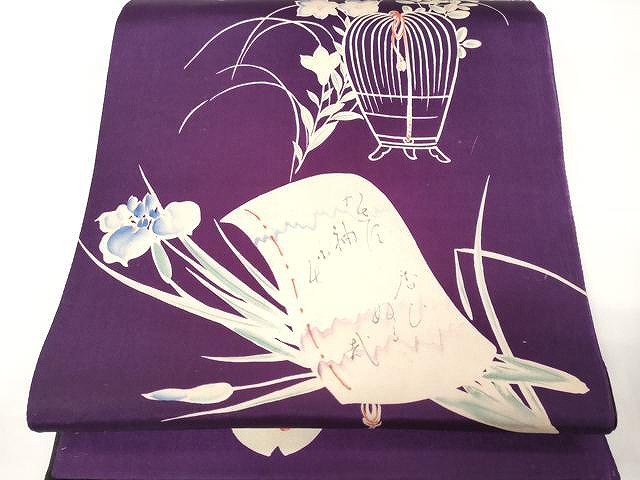 平和屋着物●アンティーク　大正ロマン　六通柄袋帯　型染め　枝花文　正絹　逸品　CAAX9310yk