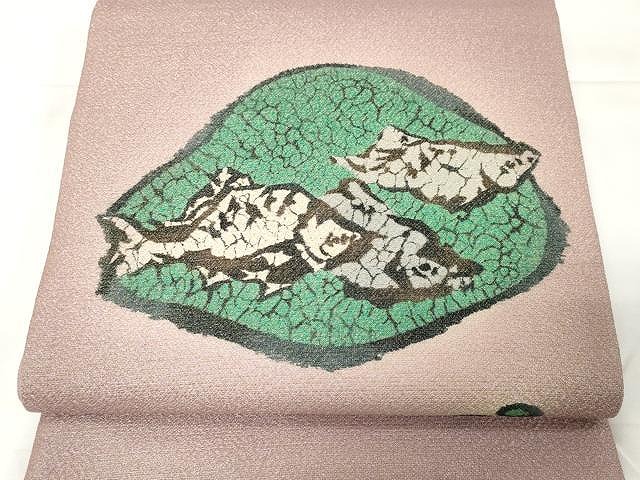 平和屋着物●太鼓柄京袋帯　魚　金通し地　正絹　逸品　CAAX9326yk