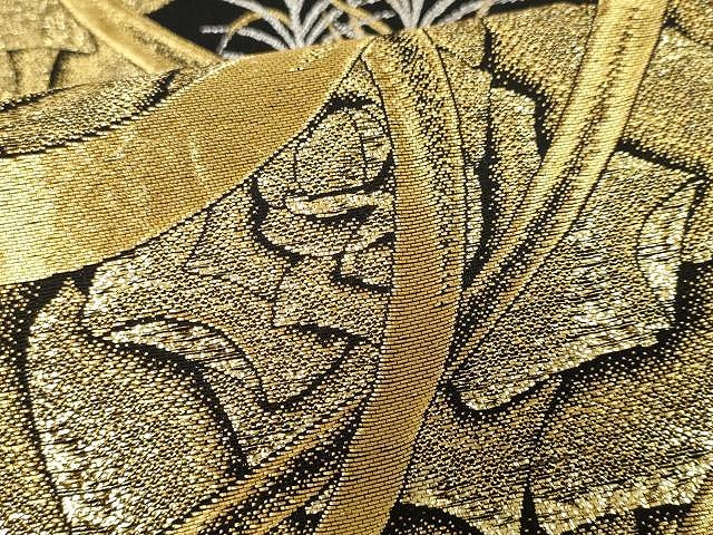 平和屋着物○西陣 廣部商事 六通柄袋帯 枝花文 黒地