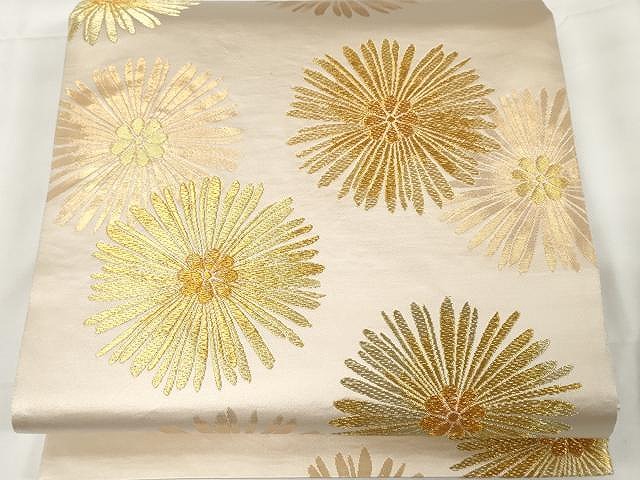 平和屋着物●六通柄袋帯　延寿松菊文　本金糸　本金箔　正絹　逸品　CAAX9335yk