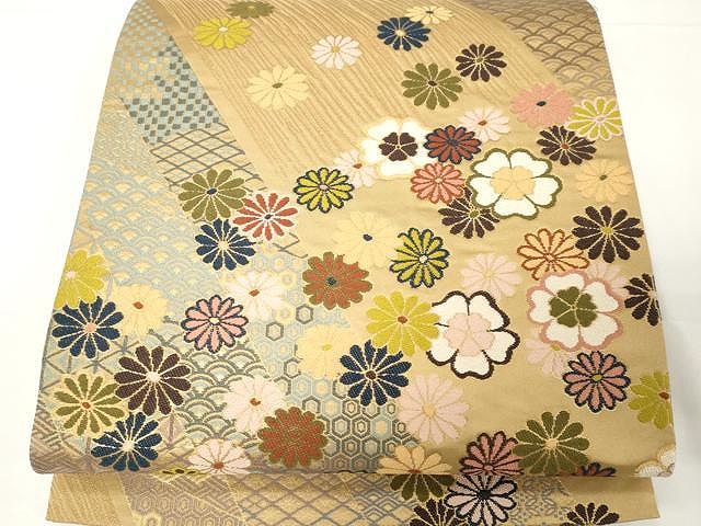 平和屋着物●極上　西陣　白綾苑大庭　六通柄袋帯　唐織　舞花文　金糸　正絹　逸品　CAAX9340yk