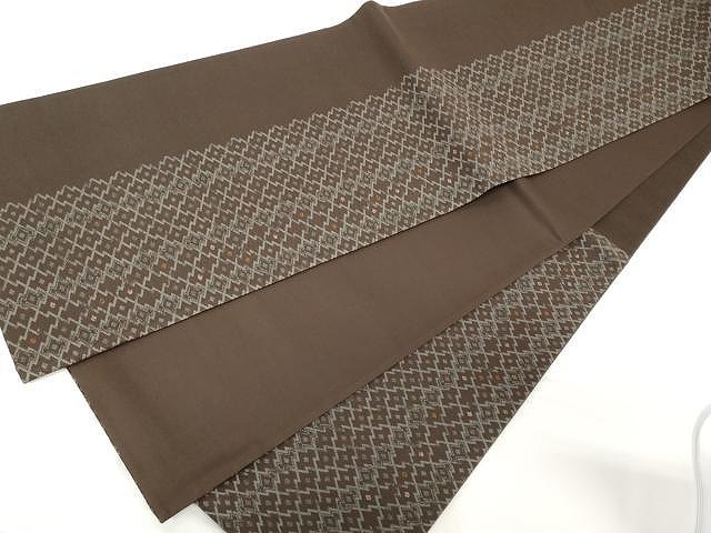 平和屋着物●六通柄袋帯　柿渋染　松皮菱文　正絹　逸品　CAAX9348yk 平和屋着物○六通柄袋帯 柿渋染 松皮菱文 正絹 逸品
