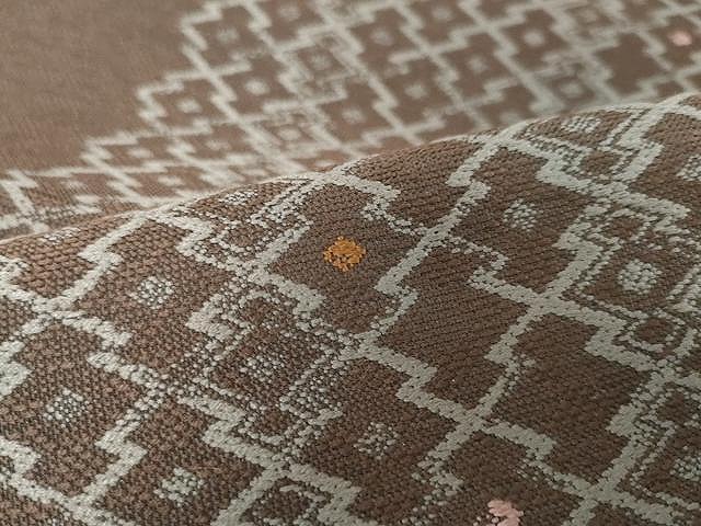 平和屋着物○六通柄袋帯 柿渋染 松皮菱文 正絹 逸品