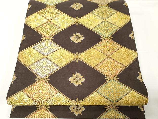平和屋着物●六通柄袋帯　菱花文　金糸　正絹　逸品　CAAX9354yk