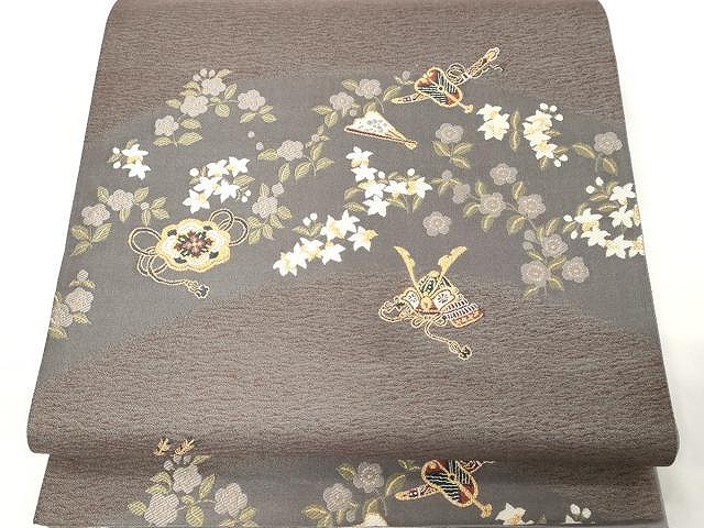 平和屋着物●六通柄袋帯　唐織　扇面枝花文　金糸　正絹　逸品　CAAX9360yk